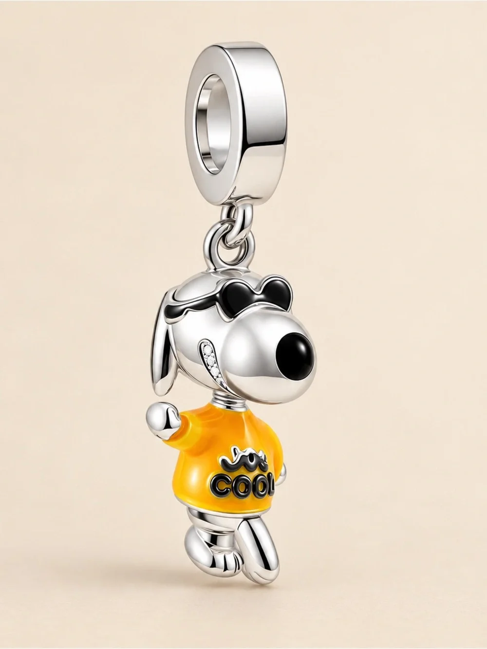 Sterling Silver Dog Charm Pendant with Yellow Shirt
